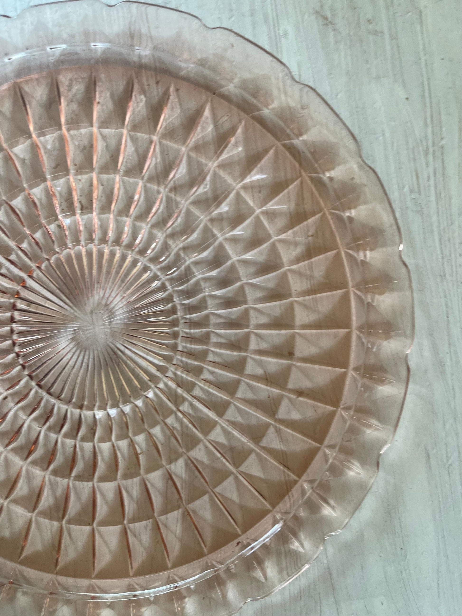 Vintage Pink Depression Glass Windsor Cake Plate - Jeannette Glass - 13 Inches - Vintage Cake Plate - Windsor Diamond Pattern - Rose Glass