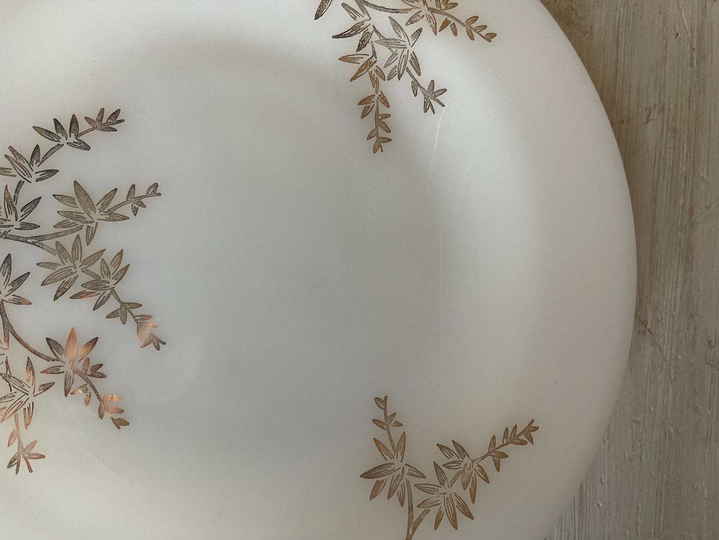 4 Dinner Plates - Federal Glass Golden Glory Leaf - Vintage Plates - Golden Glory Leaf Pattern Plates - Midcentury Milk Glass Plates