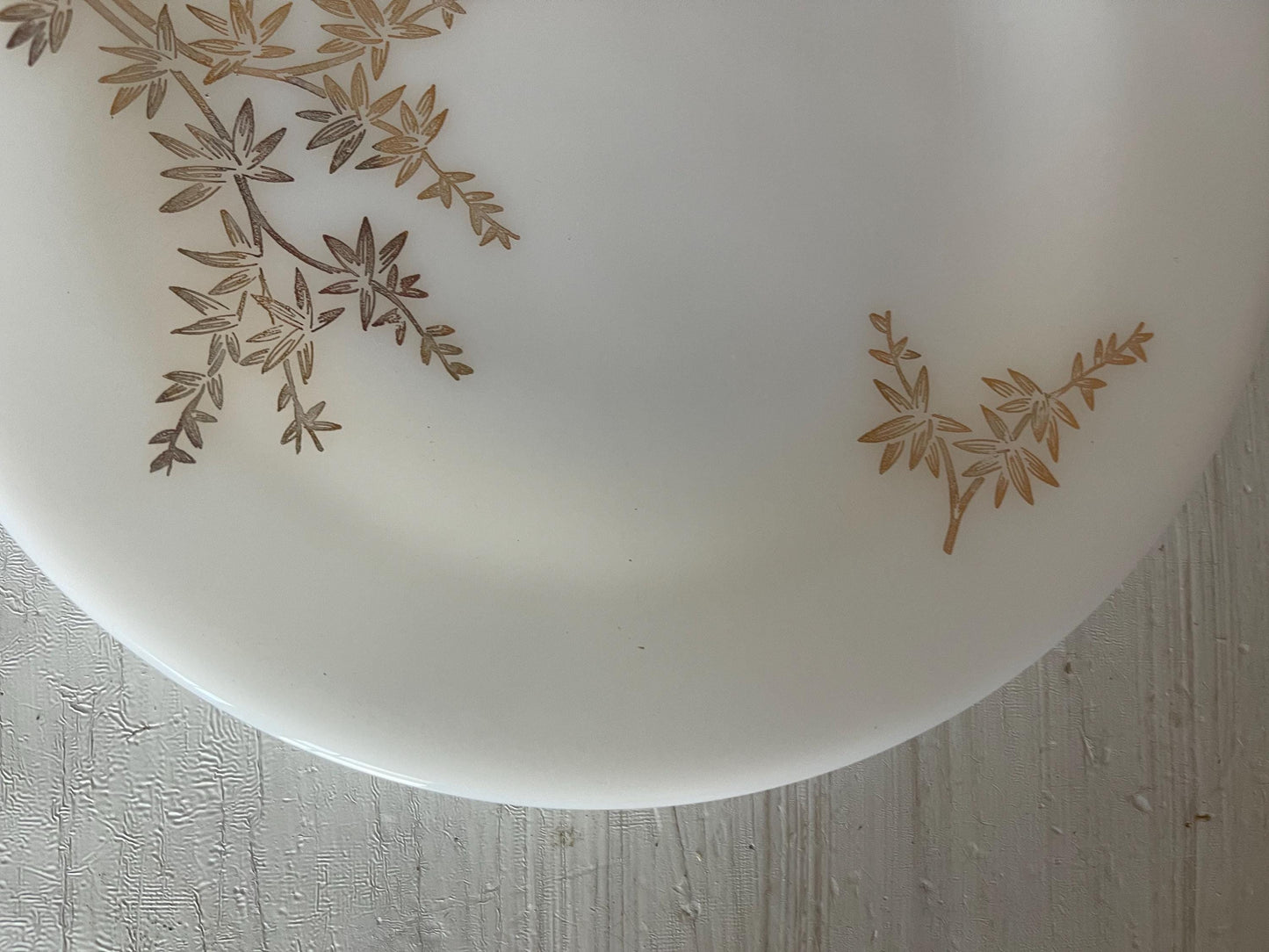4 Dinner Plates - Federal Glass Golden Glory Leaf - Vintage Plates - Golden Glory Leaf Pattern Plates - Midcentury Milk Glass Plates