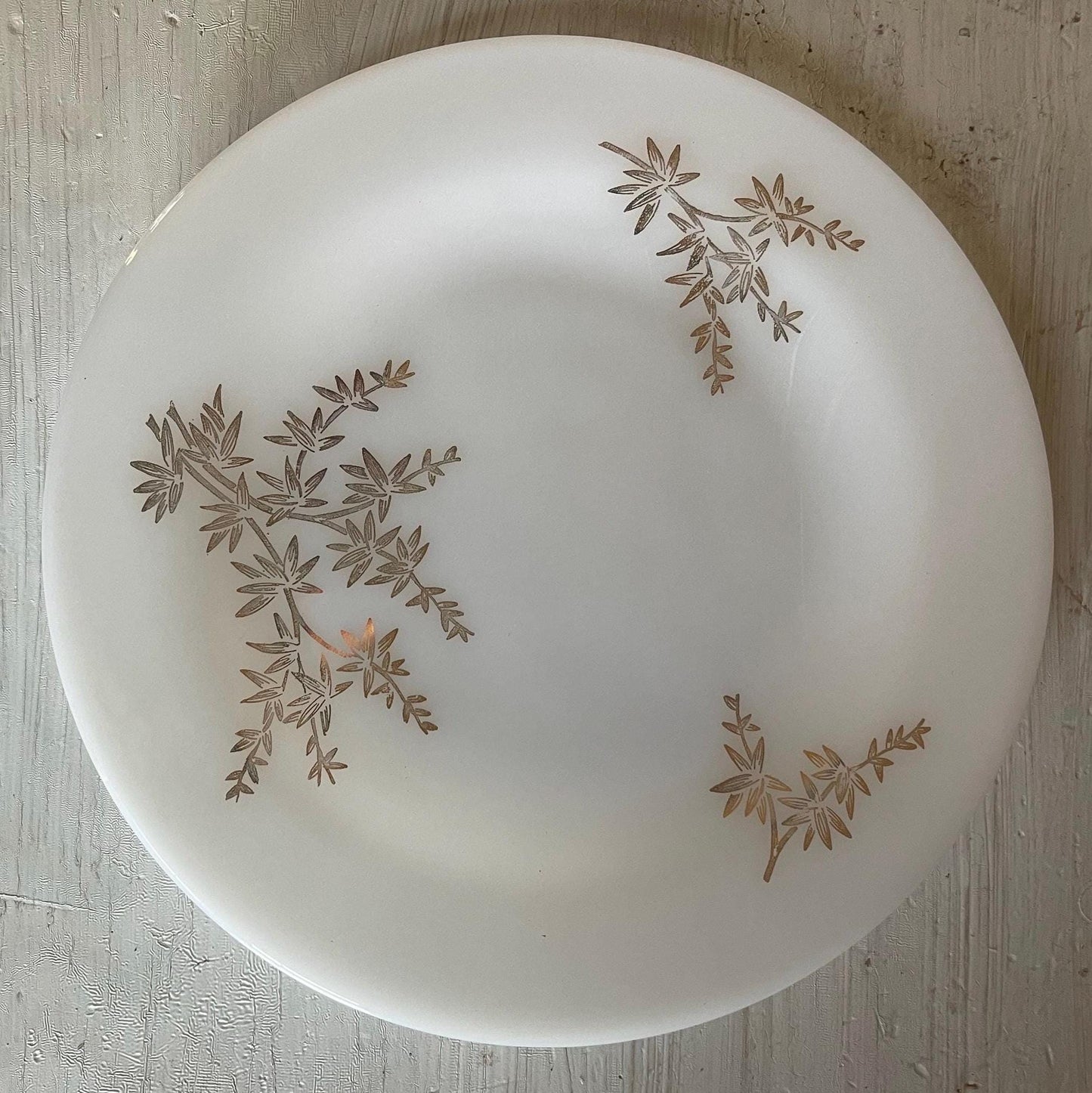 4 Dinner Plates - Federal Glass Golden Glory Leaf - Vintage Plates - Golden Glory Leaf Pattern Plates - Midcentury Milk Glass Plates