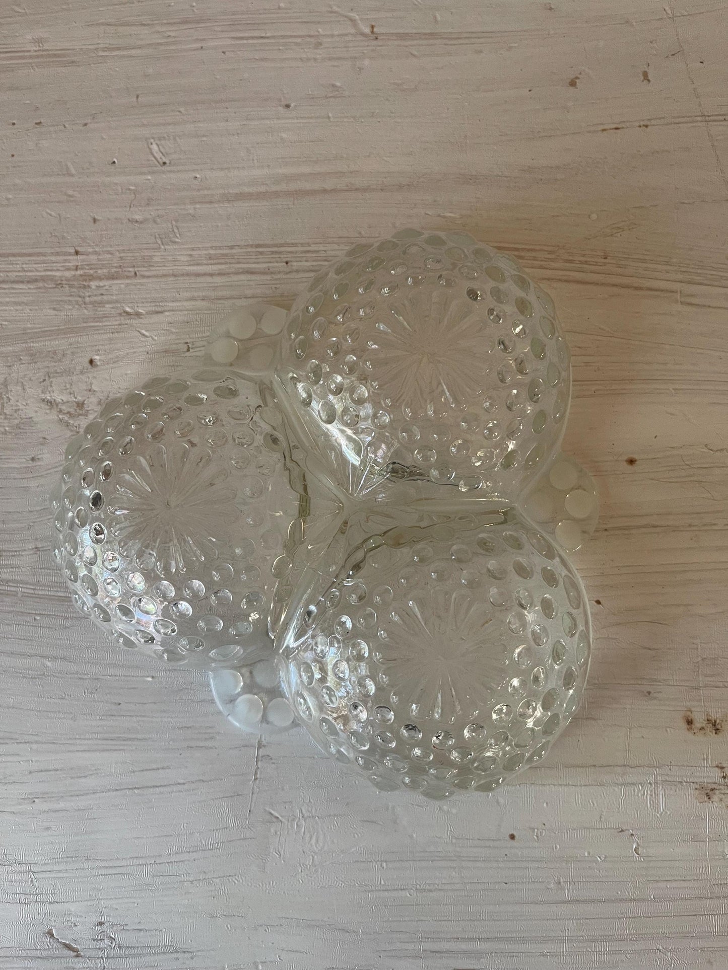 Fenton Moonstone Candy Dish | Moonstone Opalescent Hobnail Candy Dish | Three Section Nut Dish | Moonstone Clover Dish | Relish Dish