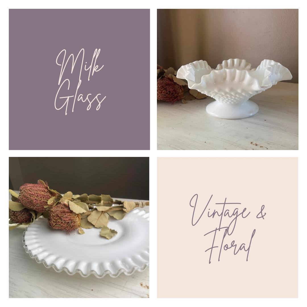 4 Dinner Plates - Federal Glass Golden Glory Leaf - Vintage Plates - Golden Glory Leaf Pattern Plates - Midcentury Milk Glass Plates