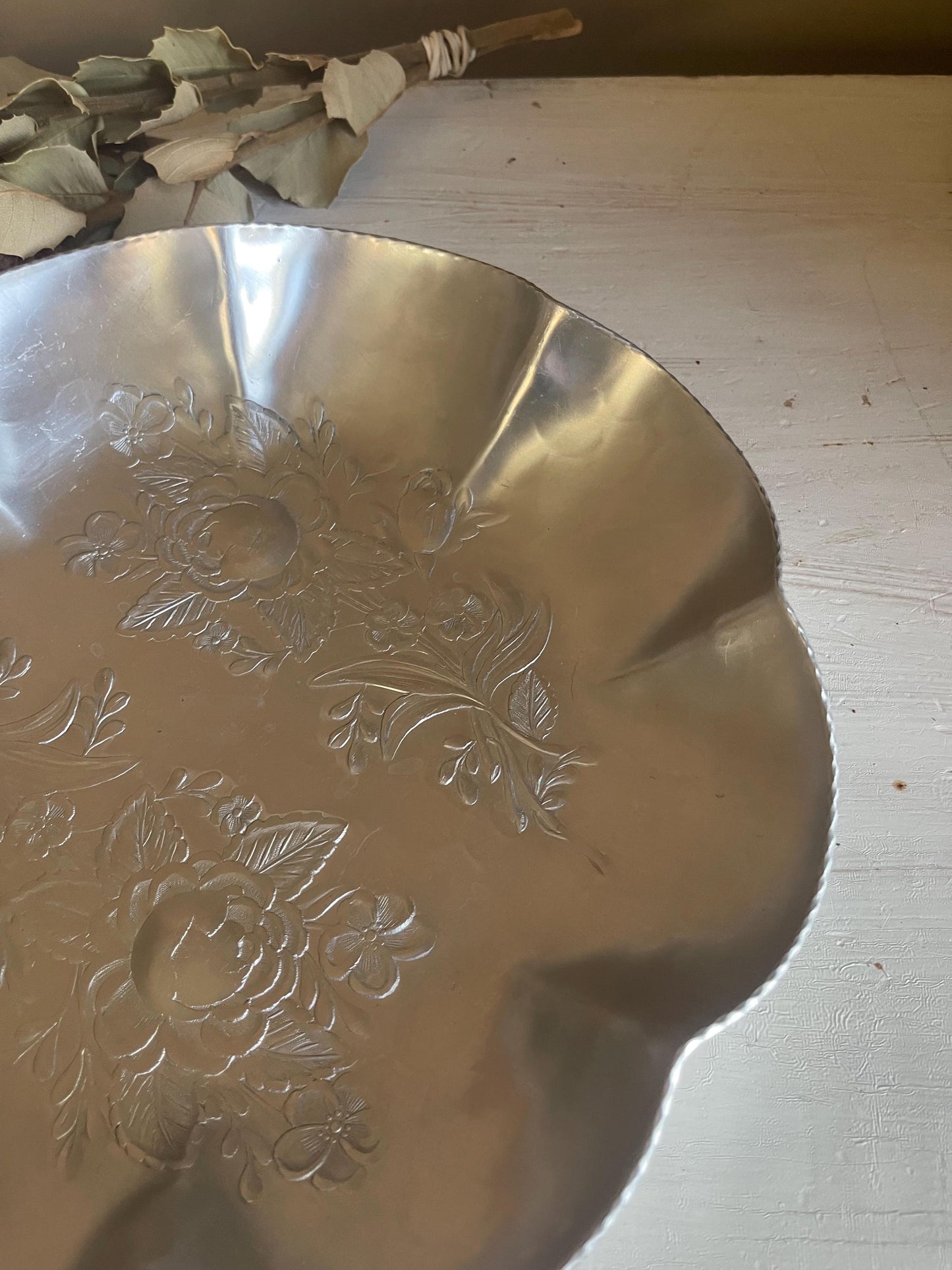 Hand Forged Hammered Aluminum Bowl with Floral Design and Ruffled Edges | Hand Forged Bowls | Vintage Aluminum Bowl | Hammered Aluminum Bowl