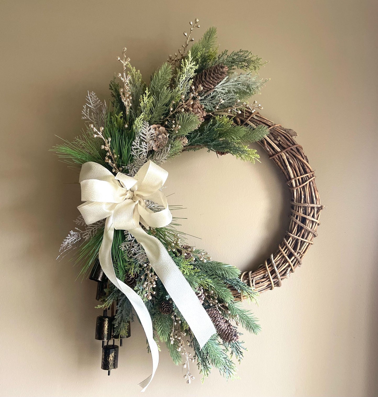 Gold Winter Wreath | Rustic Winter Wreath | Christmas Wreath | Christmas Wreath for Front Door | Farmhouse Wreath | Handmade Winter Wreath