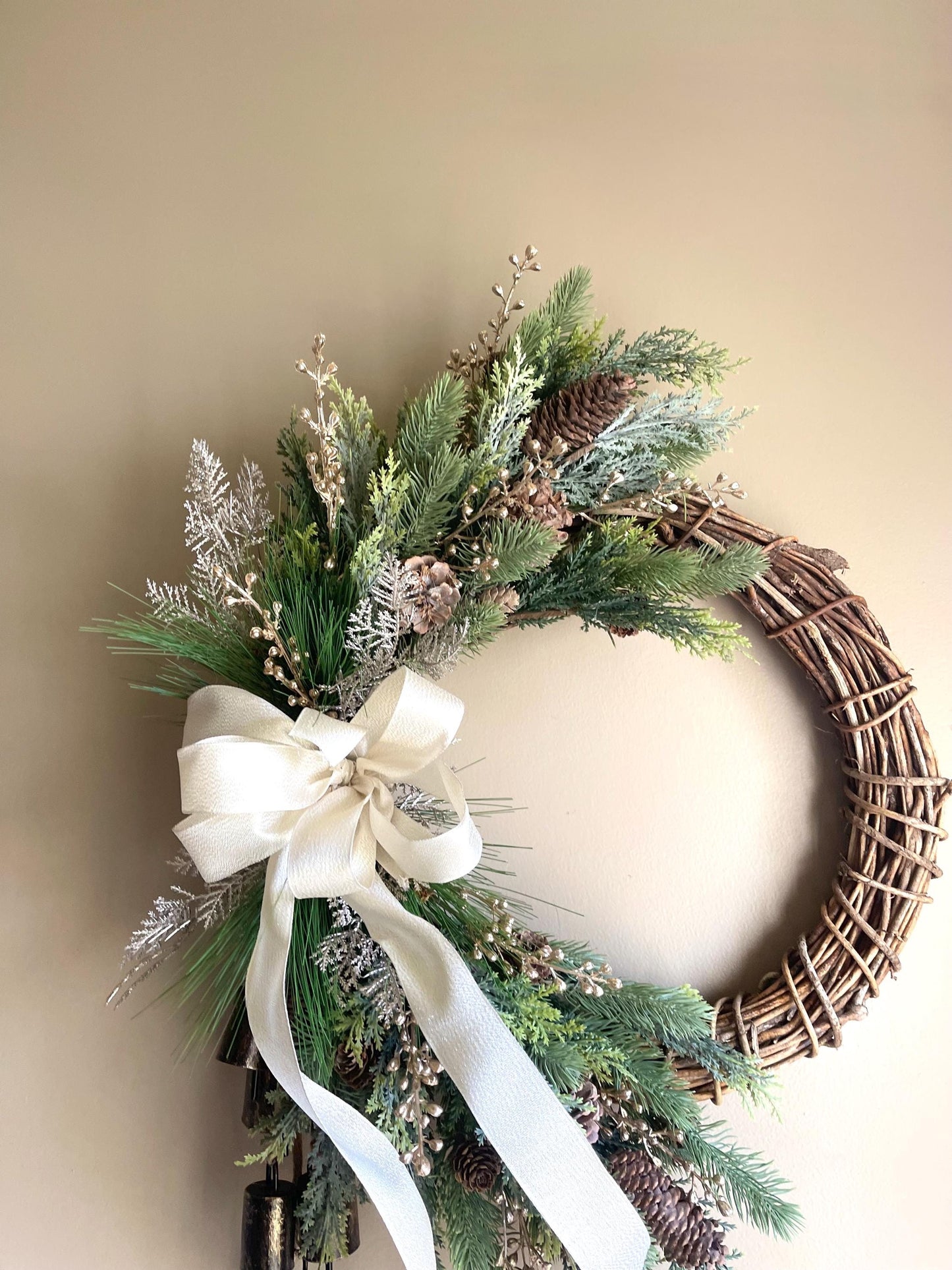 Gold Winter Wreath | Rustic Winter Wreath | Christmas Wreath | Christmas Wreath for Front Door | Farmhouse Wreath | Handmade Winter Wreath