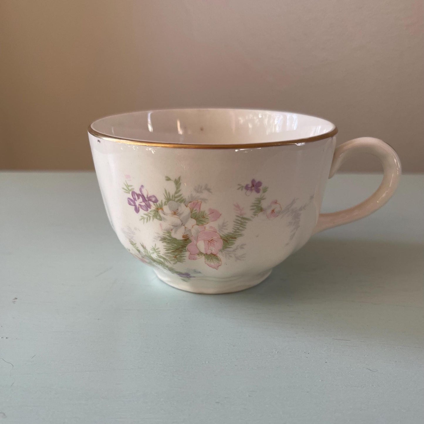 Homer Laughlin Jean Pattern Cup & Saucer Set | Vintage Cup and Saucer with Pink Flowers | Wedding or Bridal Shower Table Setting