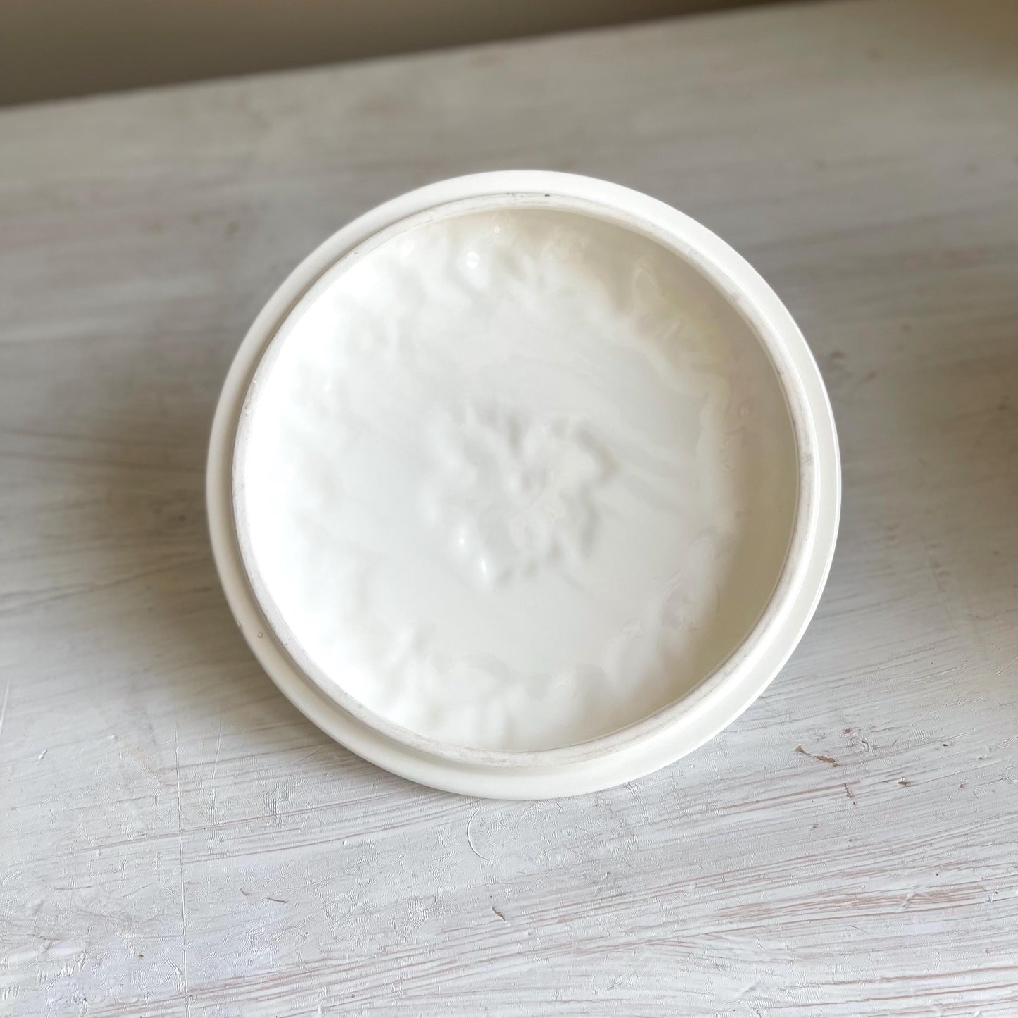Vintage White Ceramic Soup Tureen: Embossed Fruit Relief Design