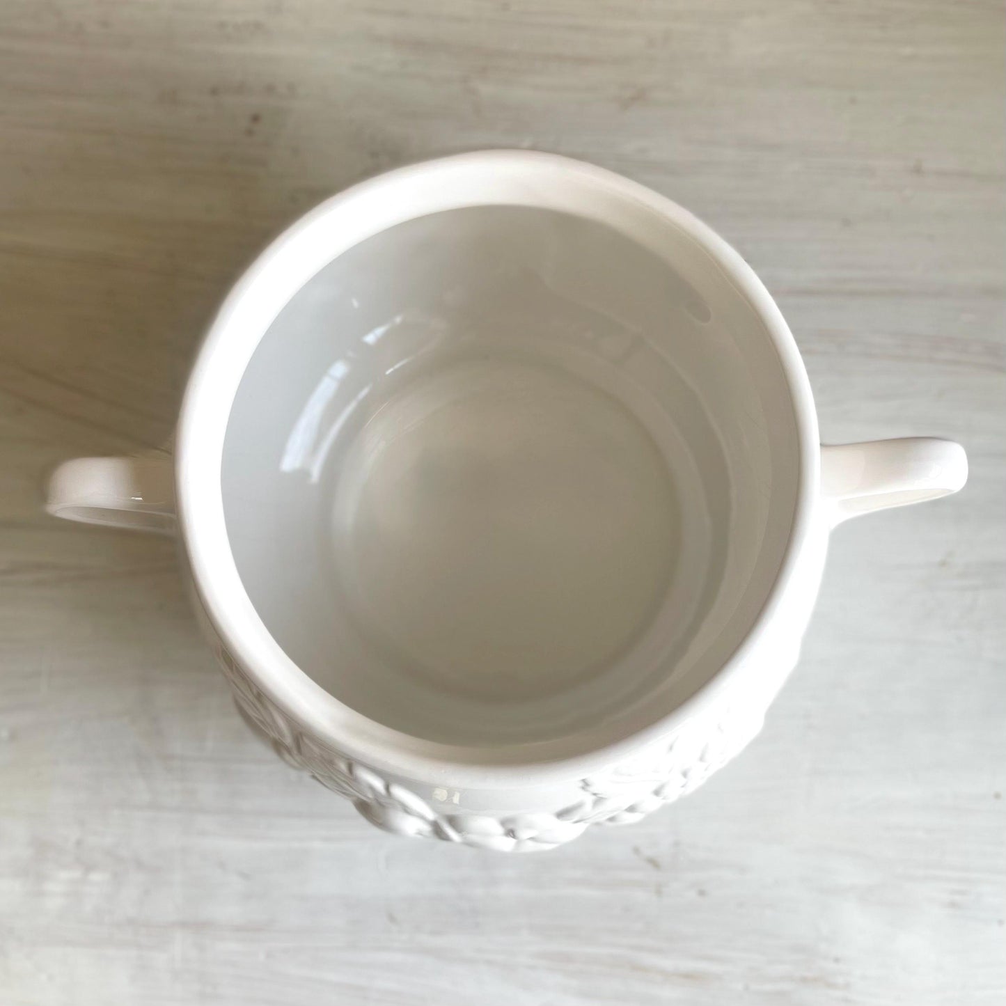 Soup Tureen - Vintage White Ceramic Soup Tureen | Embossed Fruit Design | Nature by Tablestop Unlimited