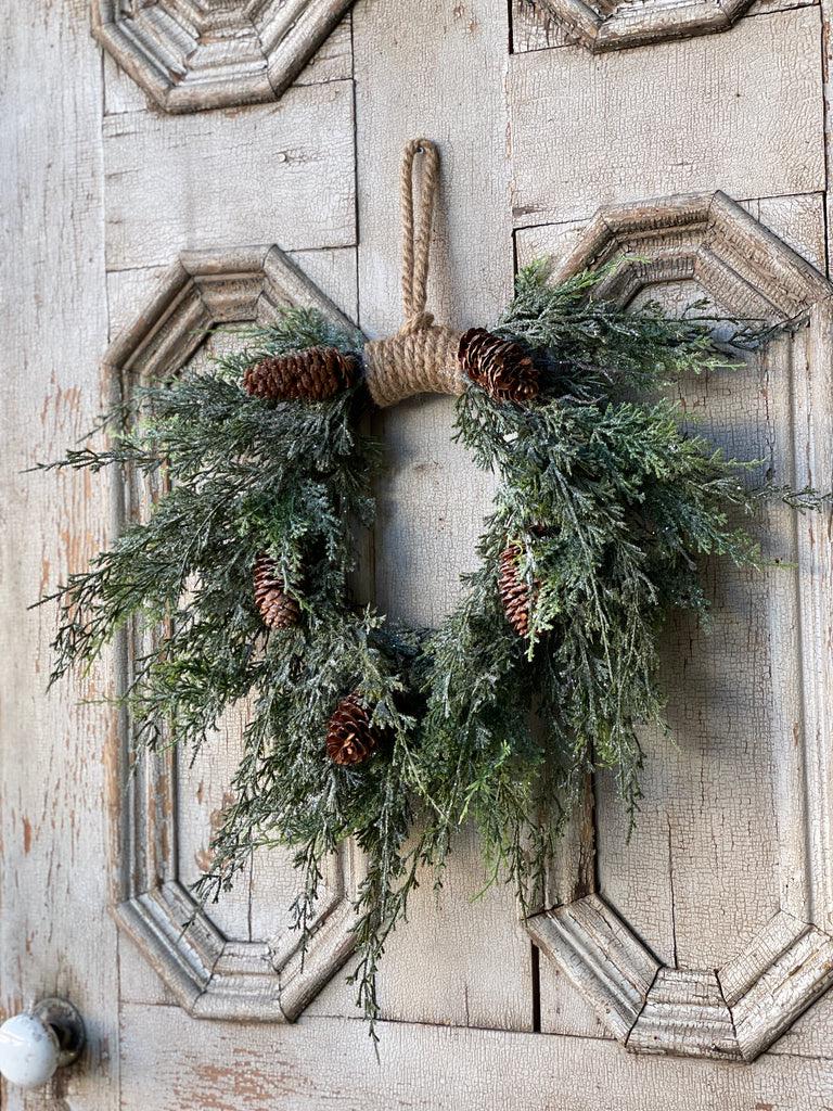 Cedar Thread Winter Wreath. Cedar Wreath Faux. Front Door Wreath for Winter