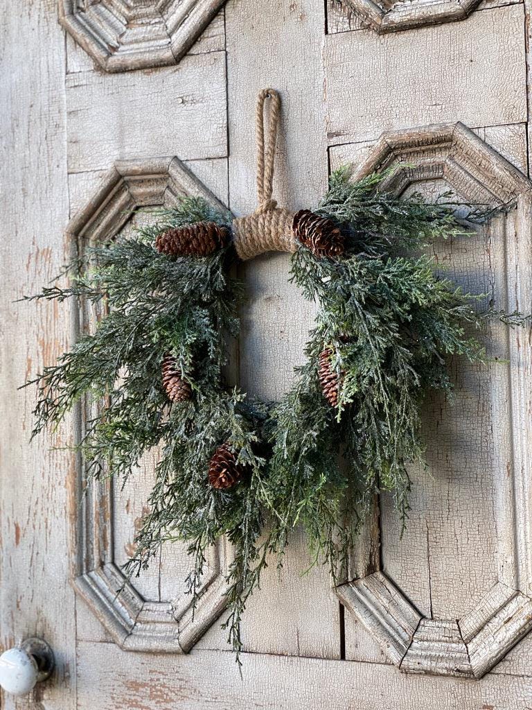 Cedar Thread Winter Wreath | Rustic Wreath | Cedar Wreath Faux | Farmhouse Winter Wreath | Front Door Wreath for Winter | Wreath Base