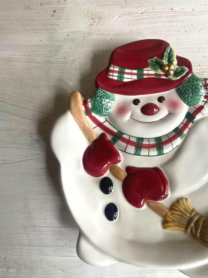 Vintage Snowman Christmas Platter | Snowman Cookie Plate | Christmas Plates | Vintage Christmas | Snowman Cookie Tray