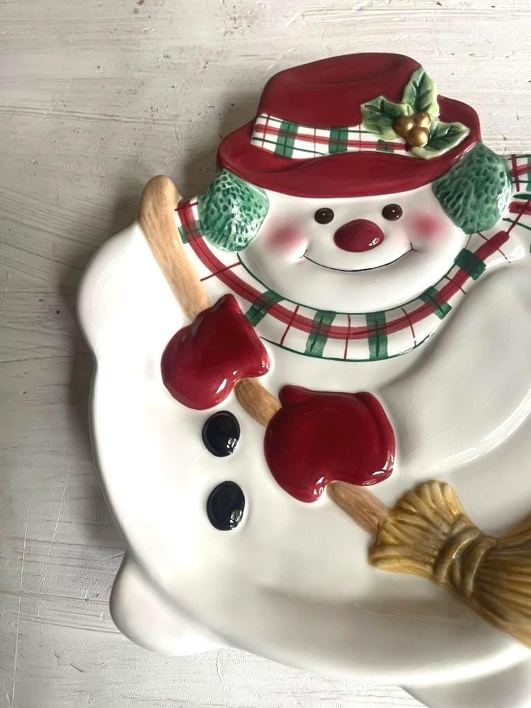 Vintage Snowman Christmas Platter | Snowman Cookie Plate | Christmas Plates | Vintage Christmas | Snowman Cookie Tray