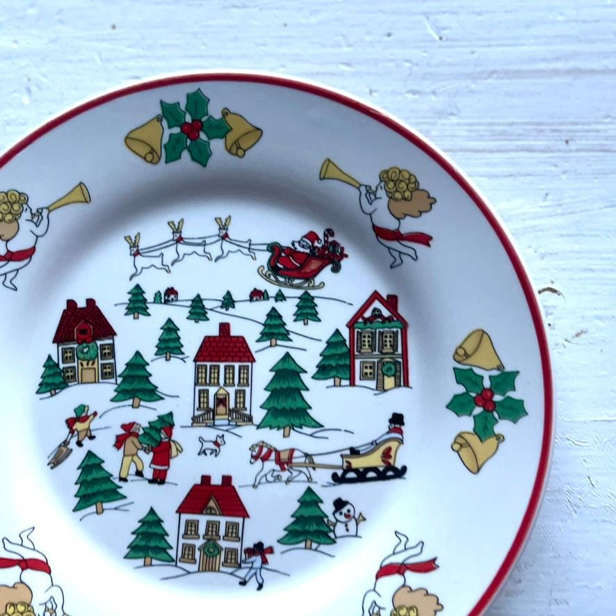 Jamestown China The Joy of Christmas Set of 4 Salad Plates - Winter Village Scene Plate - Christmas Salad Plates - Vintage Holiday Plates