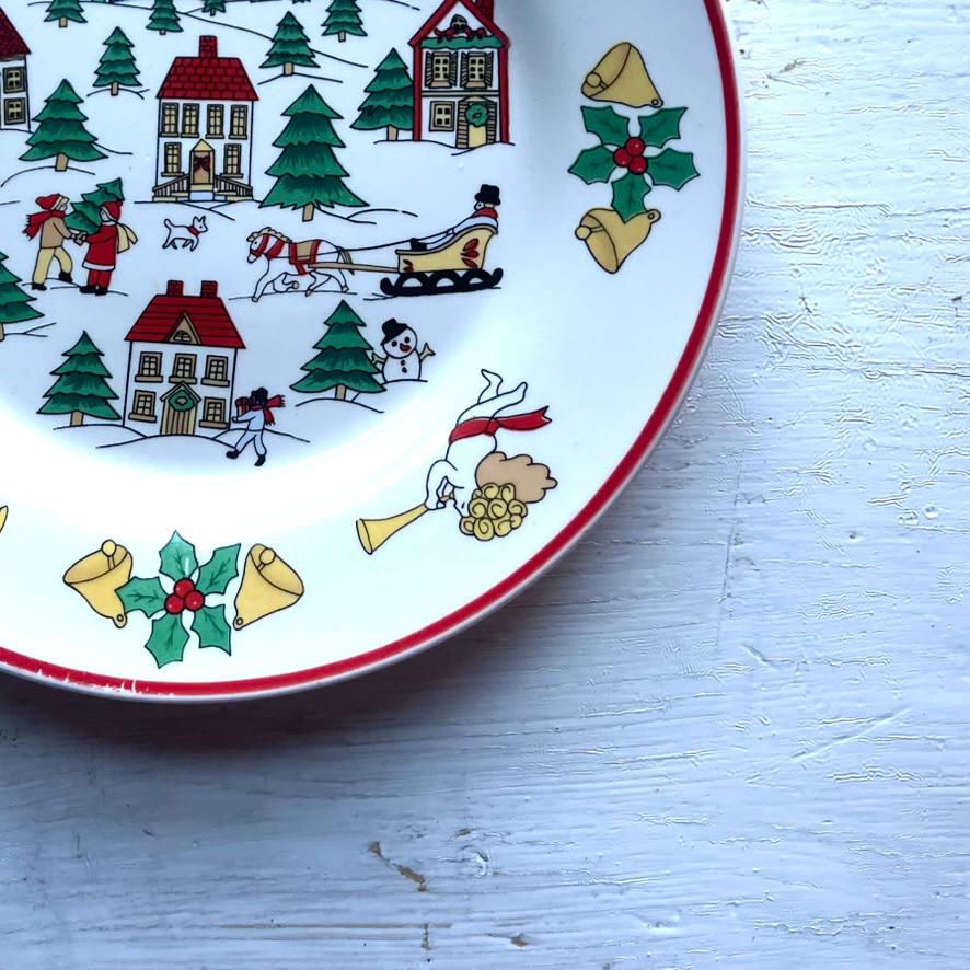 Jamestown China The Joy of Christmas Set of 4 Salad Plates - Winter Village Scene Plate - Christmas Salad Plates - Vintage Holiday Plates