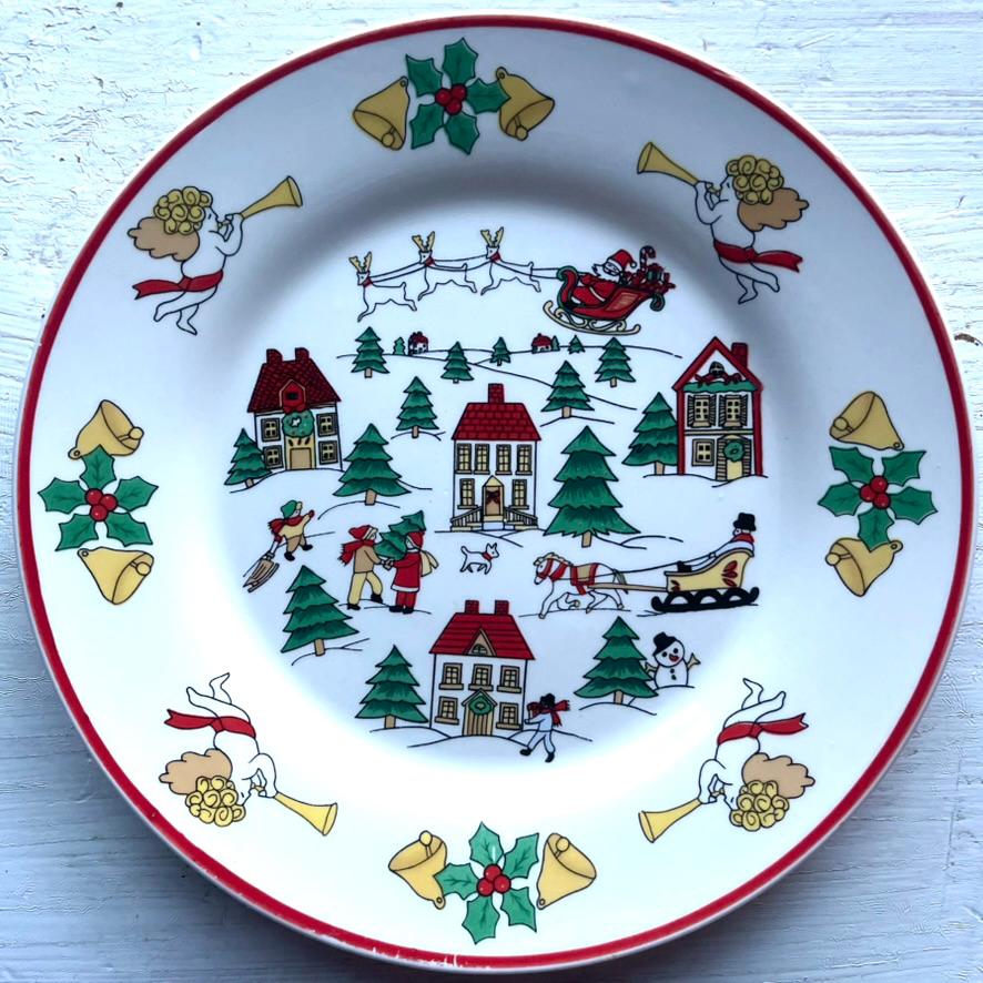 Jamestown China The Joy of Christmas Set of 4 Salad Plates - Winter Village Scene Plate - Christmas Salad Plates - Vintage Holiday Plates