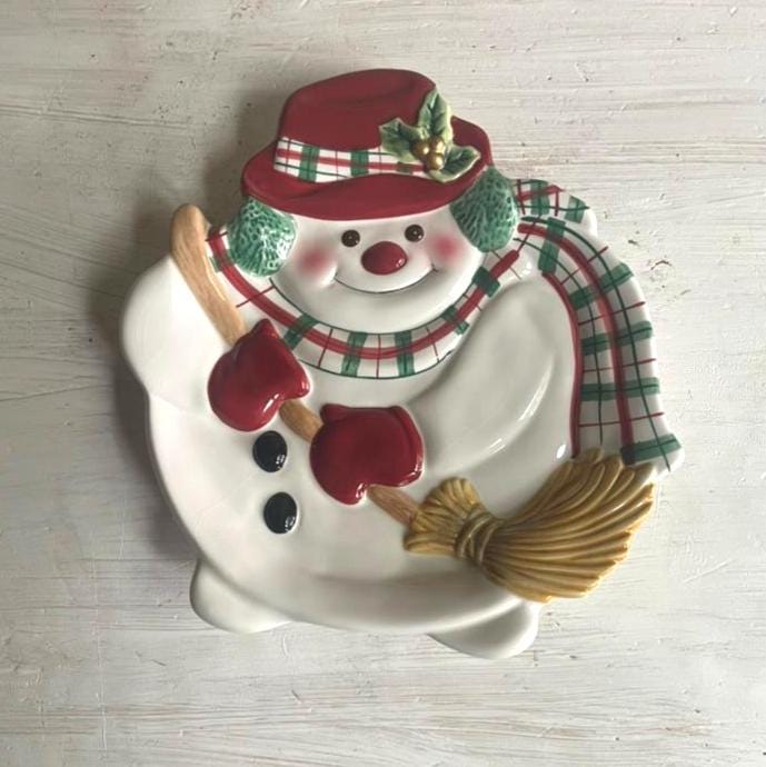 Vintage Snowman Christmas Platter | Snowman Cookie Plate | Christmas Plates | Vintage Christmas | Snowman Cookie Tray