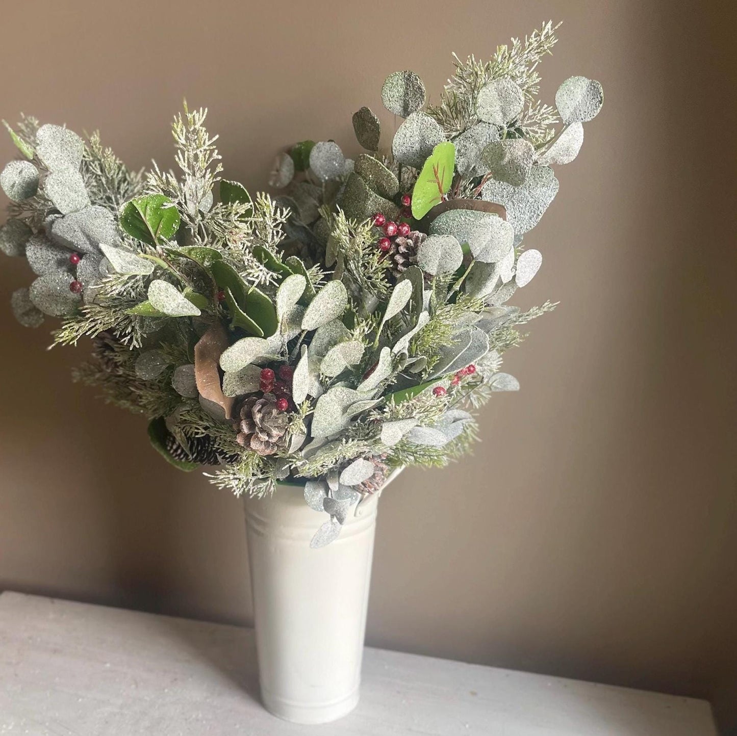 Christmas Greenery - Astoria Eucalyptus Bush with Pinecones & Berries - Christmas Floral