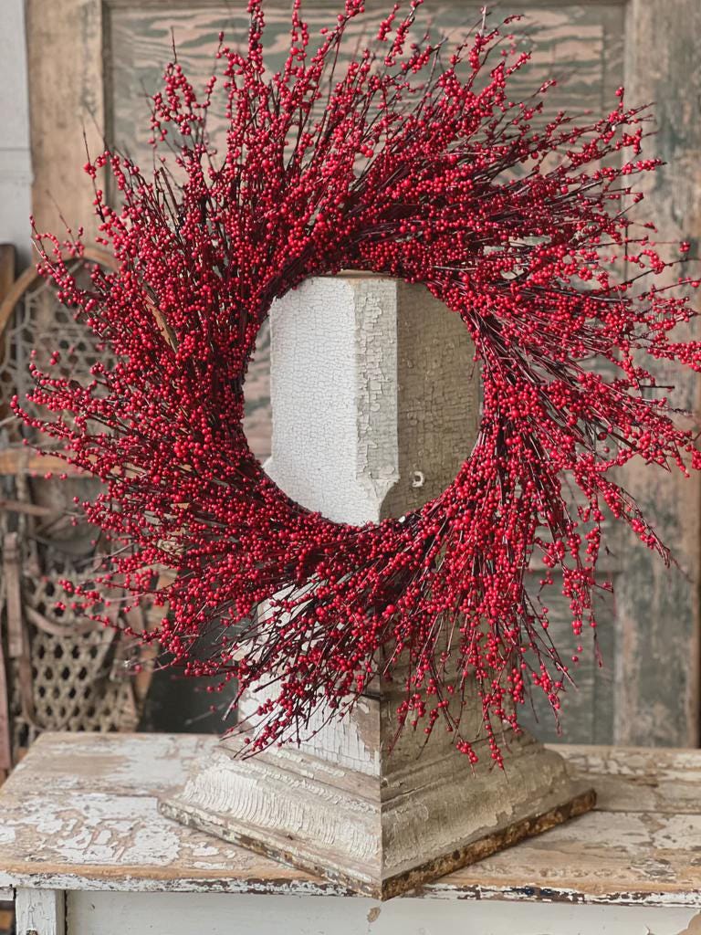 Faux Red Berry Wreath - 26 Inch Winter Wreath