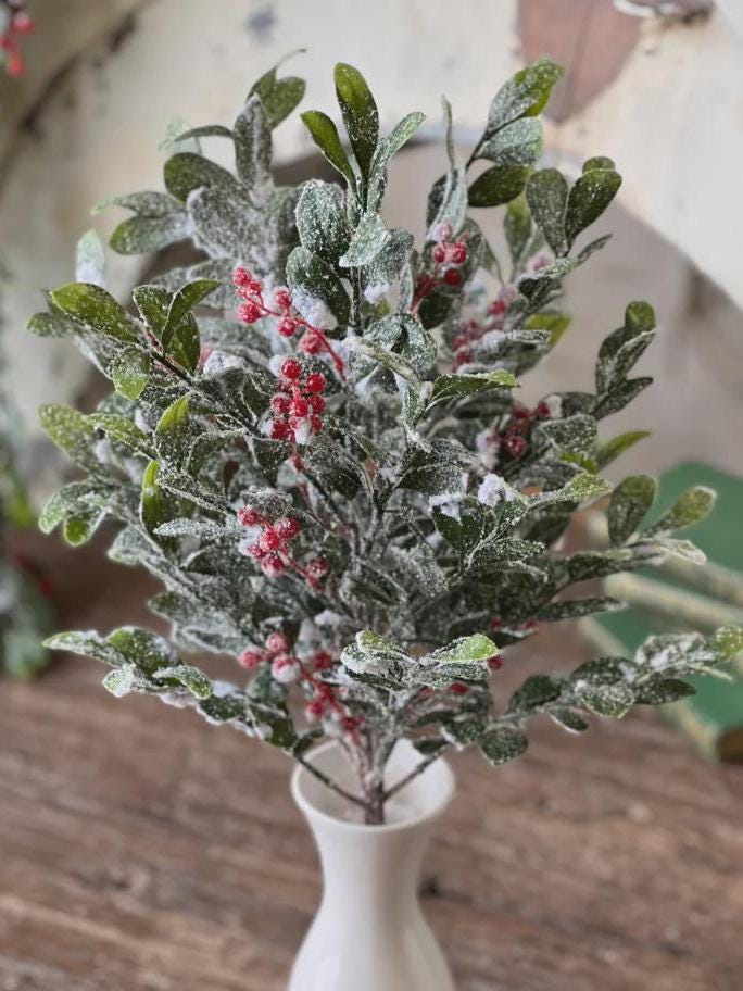 Snow Covered Holly and Berry 3 Stem Bundle: Christmas Vase Filler, 23-Inch Pick