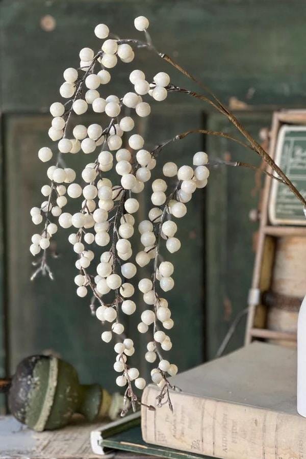 Faux Icy White Hanging Berry - 18 Inch Christmas Florals