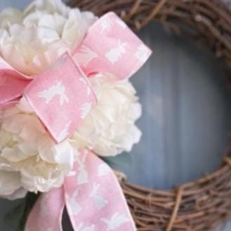 Pink Easter Bunny Peony Wreath - Farmhouse Spring Decor