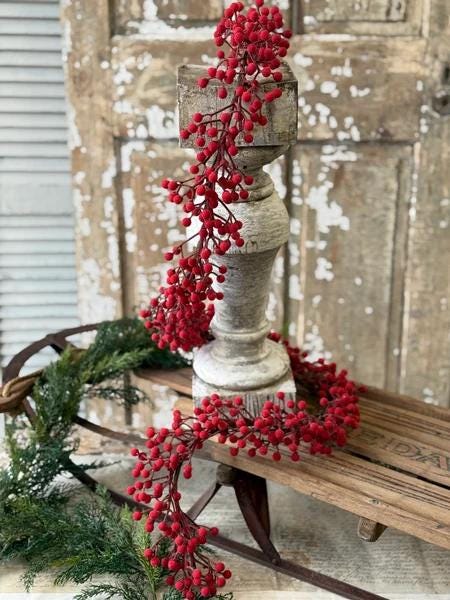 Faux Icy Red Berry Garland - 6 Foot Christmas Garland