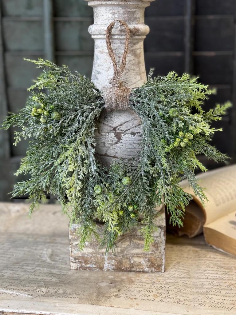Small Cedar Winter Wreath | Faux Greenery, 9-Inch Base