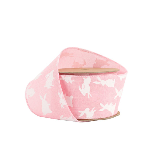 2 1/2" Wired Ribbon | Pink w/White All Over Bunny | 10 Yard Roll