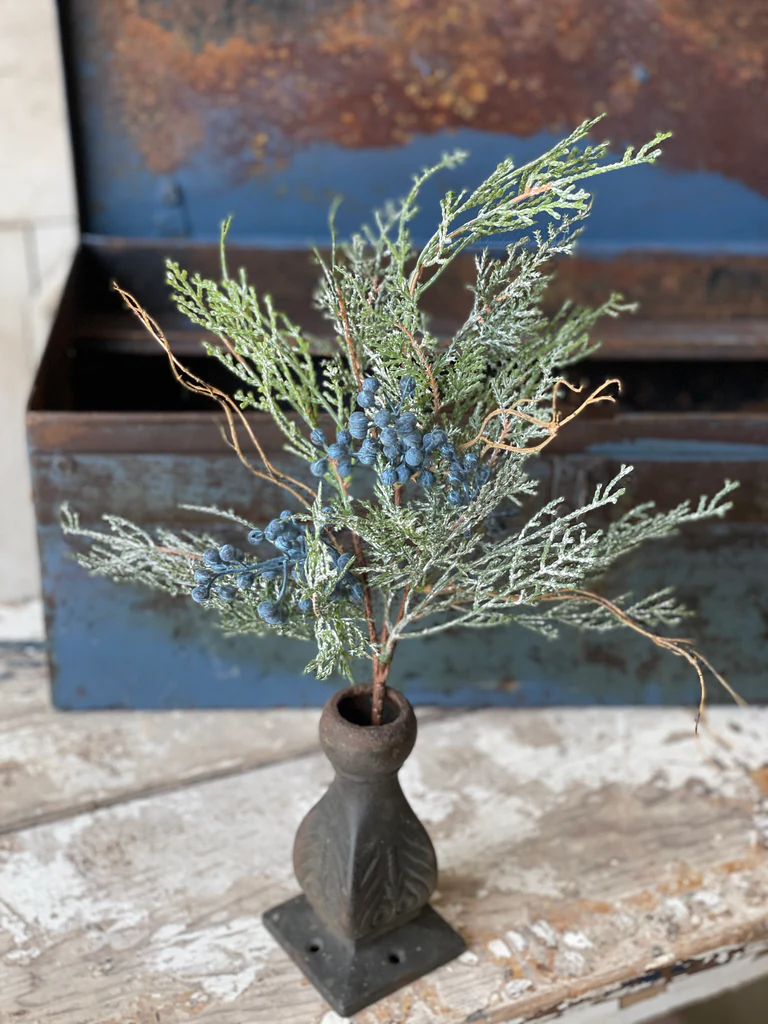 Bluestone Cedar Pick Set of 2 | Snow Covered Cedar Pick with Juniper Berries | Christmas Greens