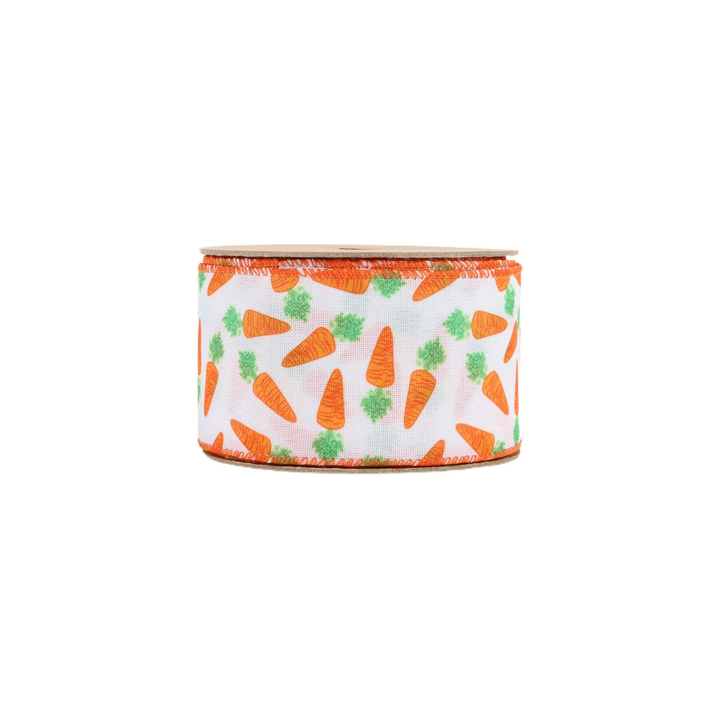 2 1/2" Wired Ribbon | White w/ Orange Carrots | 10 Yard Roll