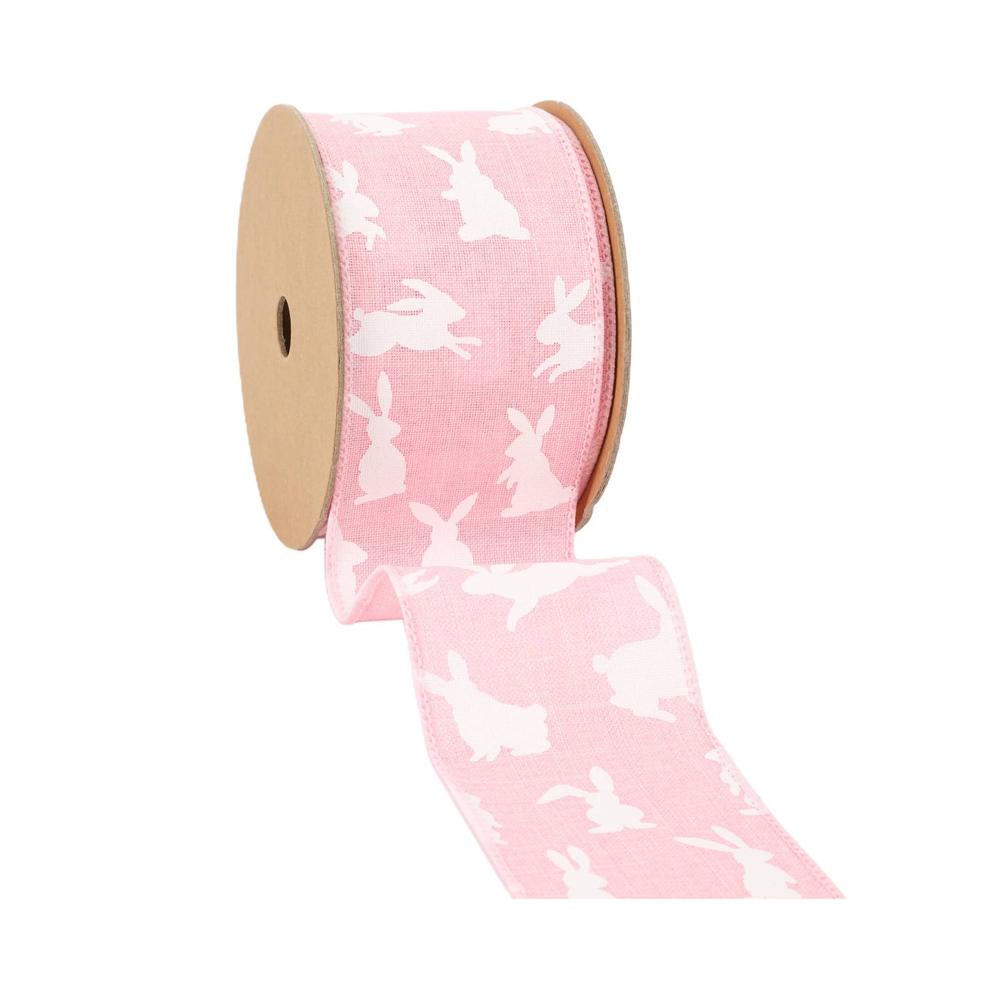 2 1/2" Wired Ribbon | Pink w/White All Over Bunny | 10 Yard Roll