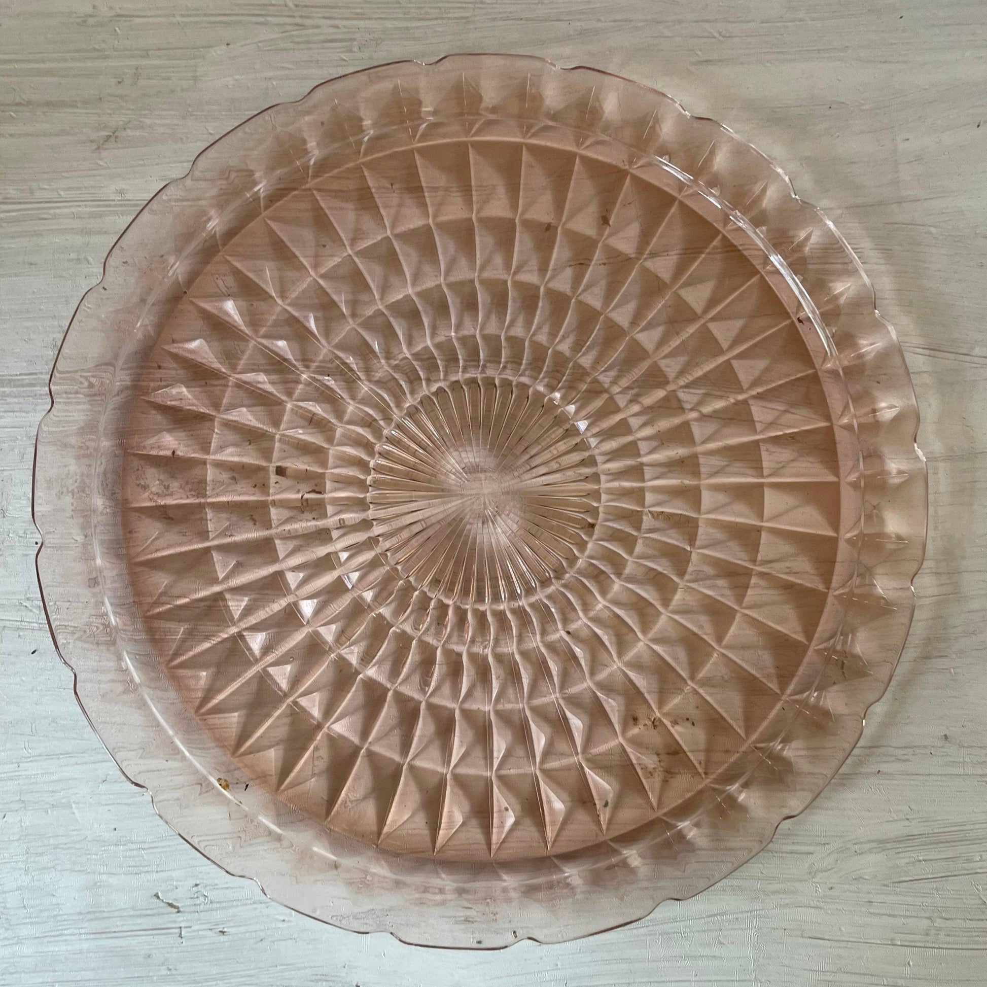 Vintage Pink Depression Glass Windsor Cake Plate - Jeanette Glass - 13 Inches - Vintage Cake Plate - Windsor Diamond Pattern - Cottagecore