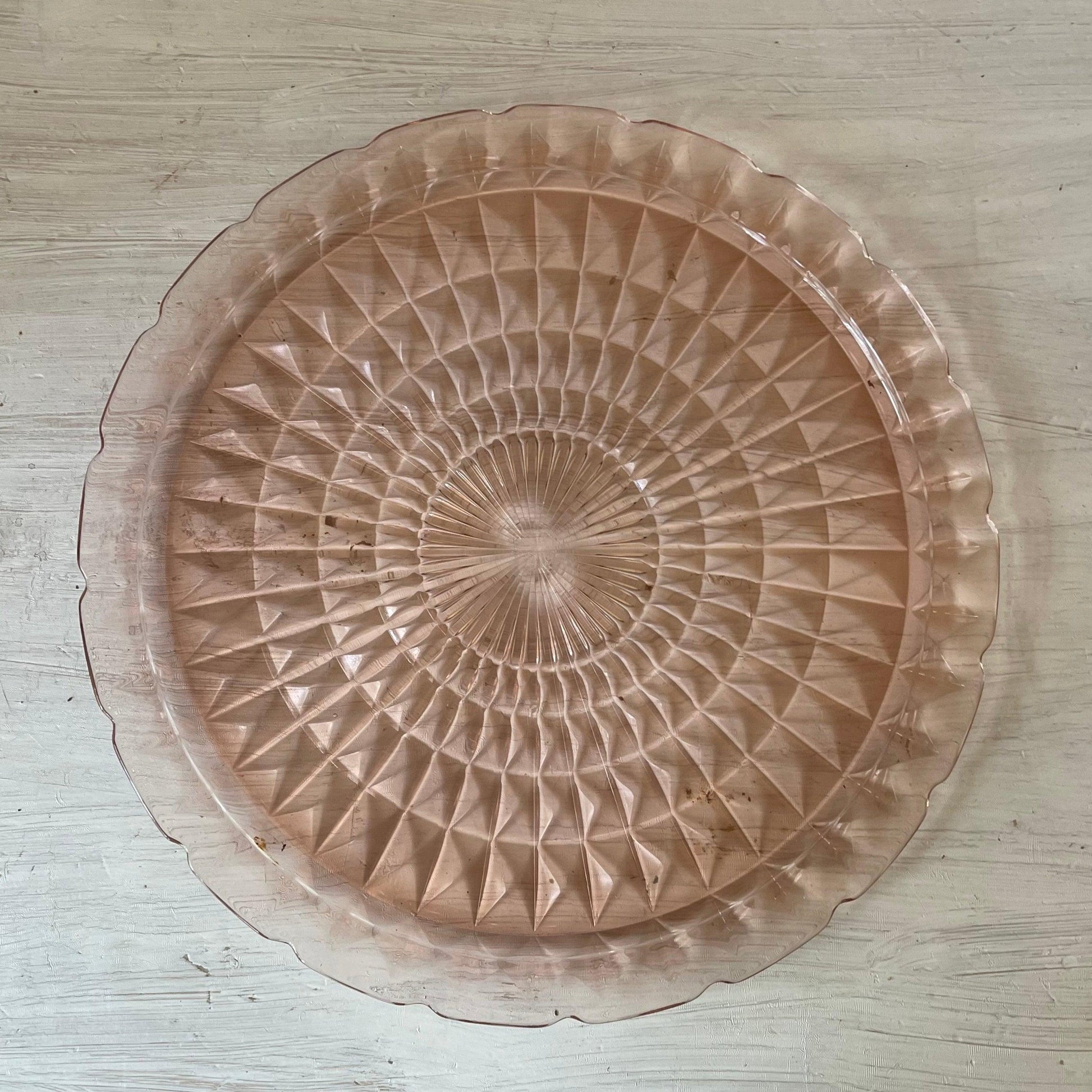 Vintage Pink Depression Glass Windsor Cake Plate - Jeanette Glass - 13 Inches - Vintage Cake Plate - Windsor Diamond Pattern - Cottagecore