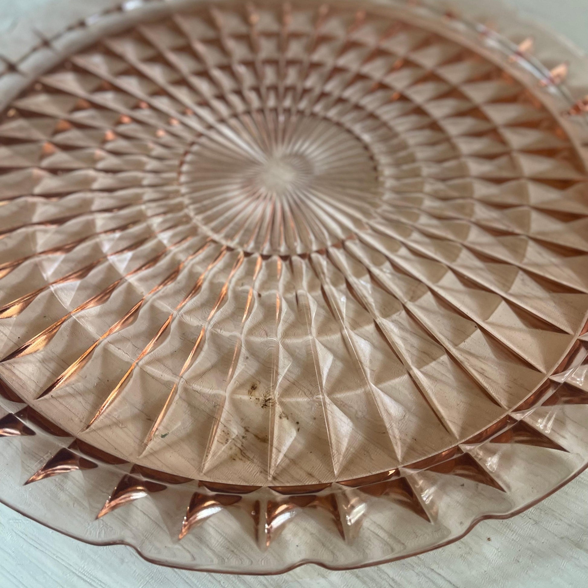 Vintage Pink Depression Glass Windsor Cake Plate - Jeanette Glass - 13 Inches - Vintage Cake Plate - Windsor Diamond Pattern - Cottagecore
