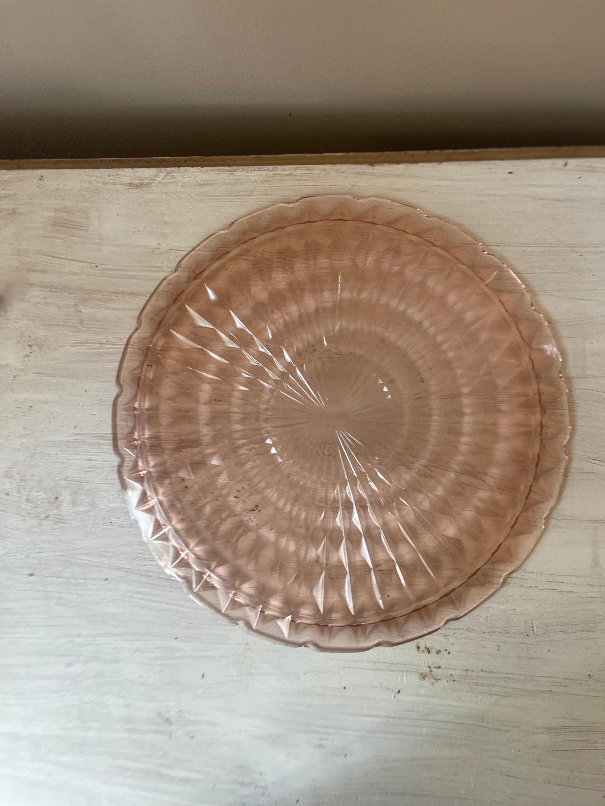 Vintage Pink Depression Glass Windsor Cake Plate - Jeanette Glass - 13 Inches - Vintage Cake Plate - Windsor Diamond Pattern - Cottagecore