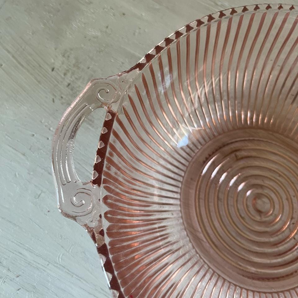 Vintage Pink Depression Glass Bowl with Handles - Vintage Pink Glass Bowl - Vintage Bowl - Vintage Depression Glass Vegetable Bowl