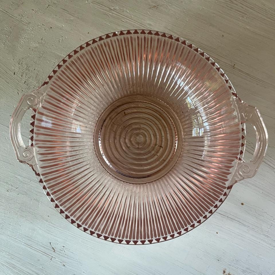 Vintage Pink Depression Glass Bowl with Handles - Vintage Pink Glass Bowl - Vintage Bowl - Vintage Depression Glass Vegetable Bowl