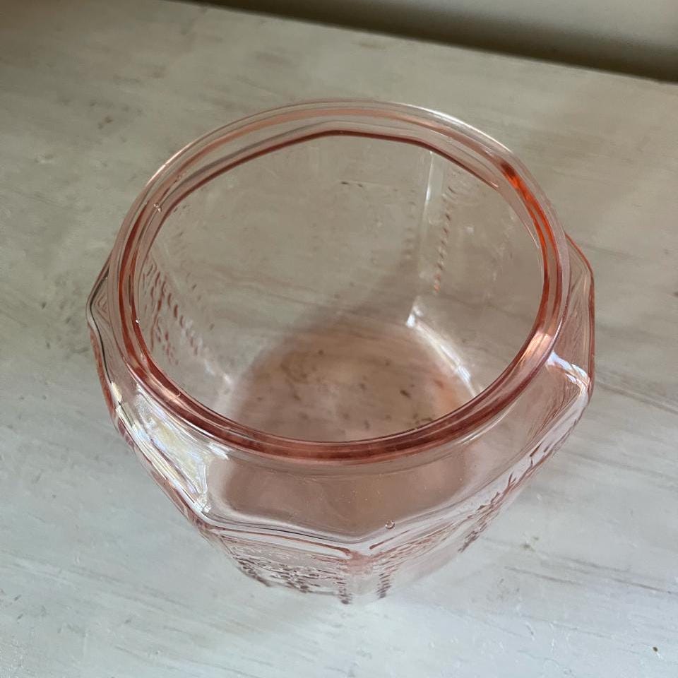 Pink Depression Glass Biscuit Jar Princess Pattern | 1930s Pink Depression Glass Cookie Jar | Depression Glass Jar | Anchor Hocking