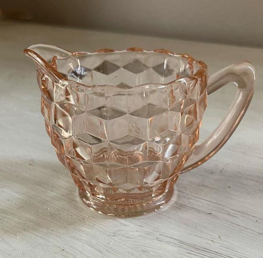 Vintage Jeannette Pink Depression Glass Creamer – Cubist Design