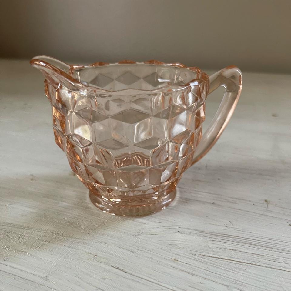 Vintage Jeannette Pink Depression Glass Creamer - Pink Depression Glass Cubist/Cube Creamer - Vintage Rose Glass Creamer - Vintage Creamer