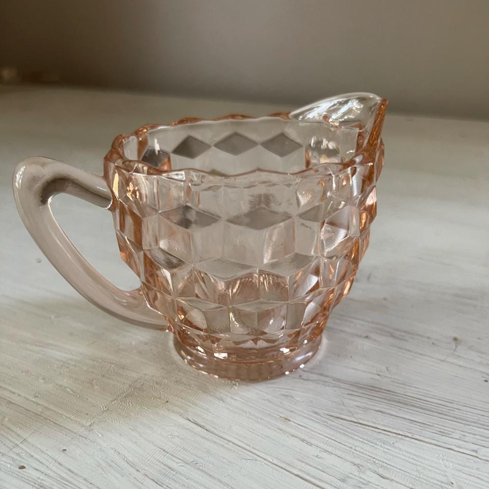 Vintage Jeannette Pink Depression Glass Creamer - Pink Depression Glass Cubist/Cube Creamer - Vintage Rose Glass Creamer - Vintage Creamer