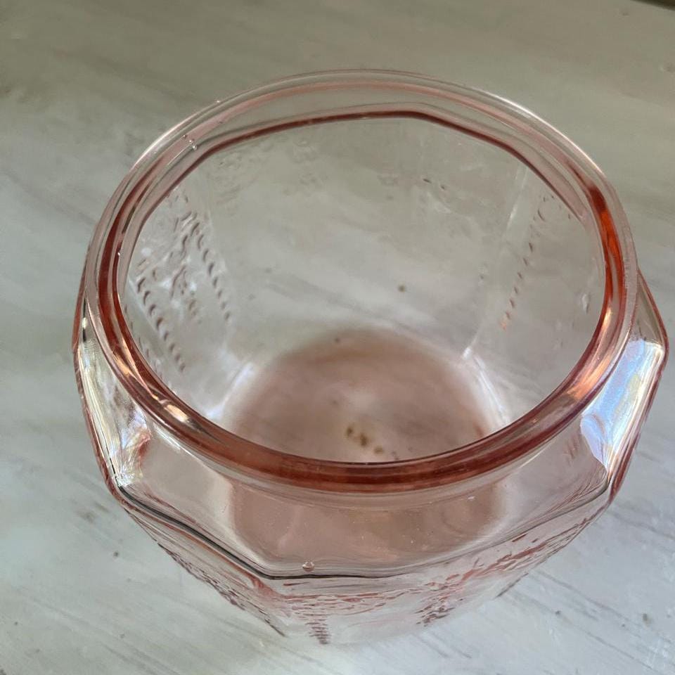 Pink Depression Glass Biscuit Jar Princess Pattern | 1930s Pink Depression Glass Cookie Jar | Depression Glass Jar | Anchor Hocking