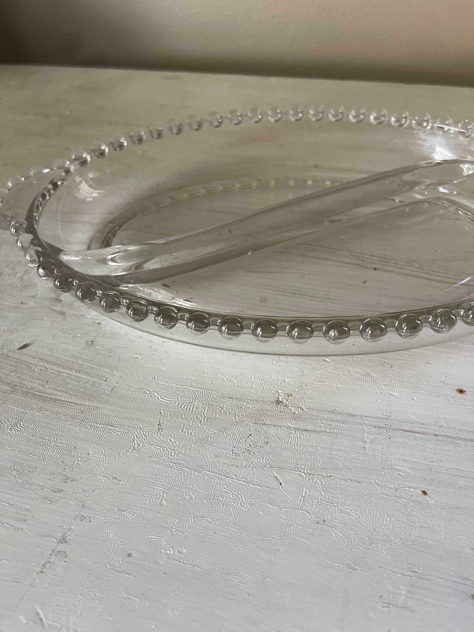 Candlewick Oval Relish Tray - Vintage Candlewick Glass - Beaded Ridge Relish Tray - Vintage Divided Relish Tray - Clear Divided Relish Tray