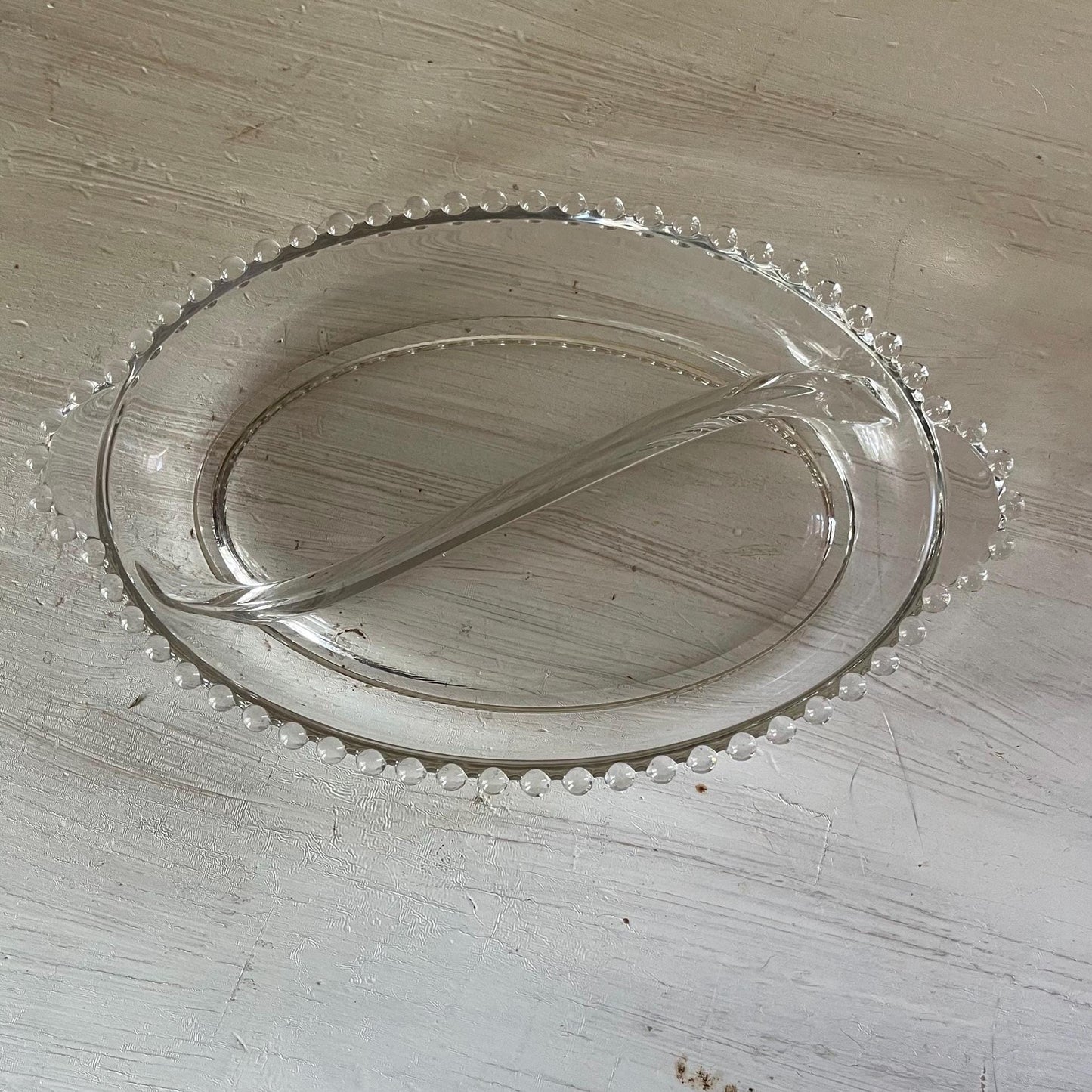 Candlewick Oval Relish Tray - Vintage Candlewick Glass - Beaded Ridge Relish Tray - Vintage Divided Relish Tray - Clear Divided Relish Tray