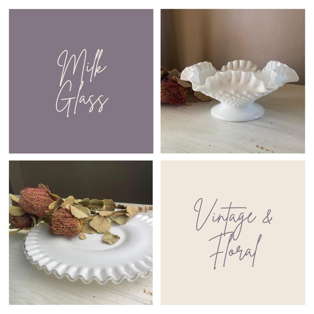 Anchor Hocking 1960s Milk Glass Square Bowl Grape Pattern with Gold Trim | Milk Glass | Milk Glass Square Bowl | Milk Glass Grape Pattern
