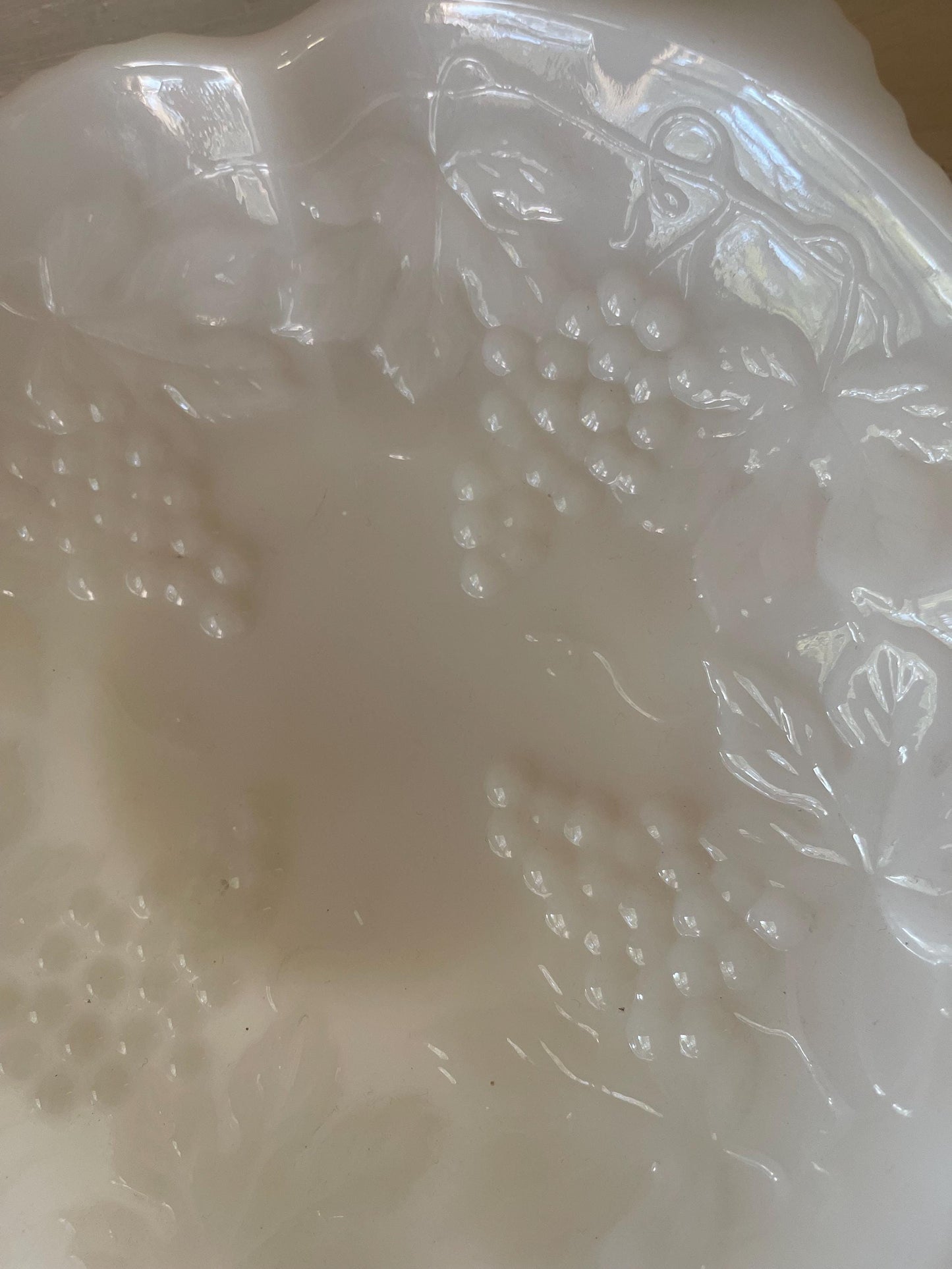 Vintage Anchor Hocking Milk Glass Bowl: Grape Pattern with Gold Trim