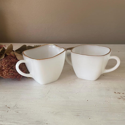 Vintage Fire King Milk Glass Creamer and Sugar Bowl Set with Gold Trim