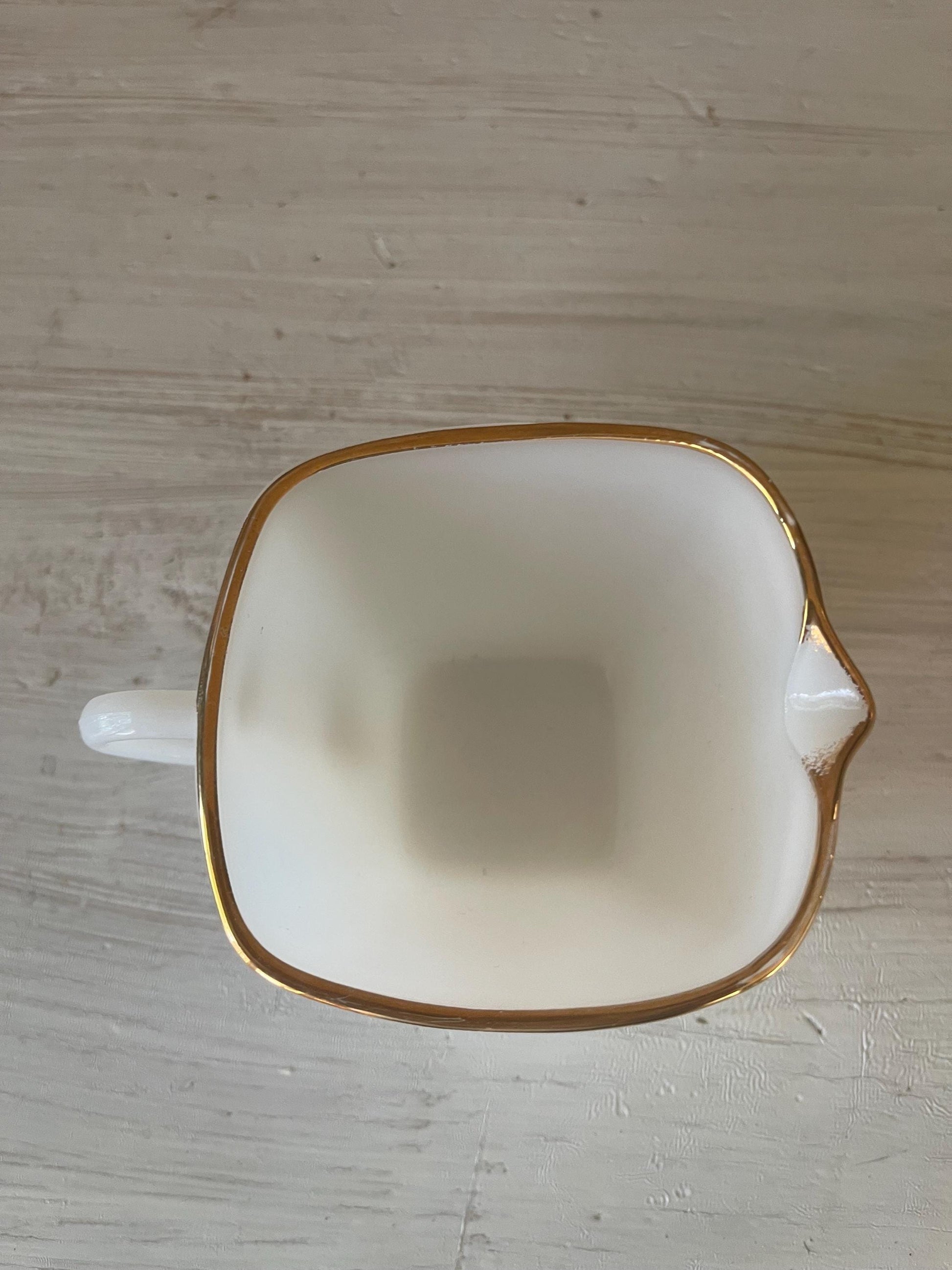 Fire King Milk Glass Square Creamer & Sugar Bowl | Vintage Fire King Milk Glass | Vintage Gold Rim Milk Glass Creamer Sugar Bowl Set