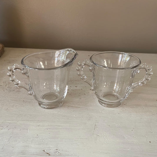 Vintage Candlewick Creamer and Sugar Bowl Set: Beaded Glass