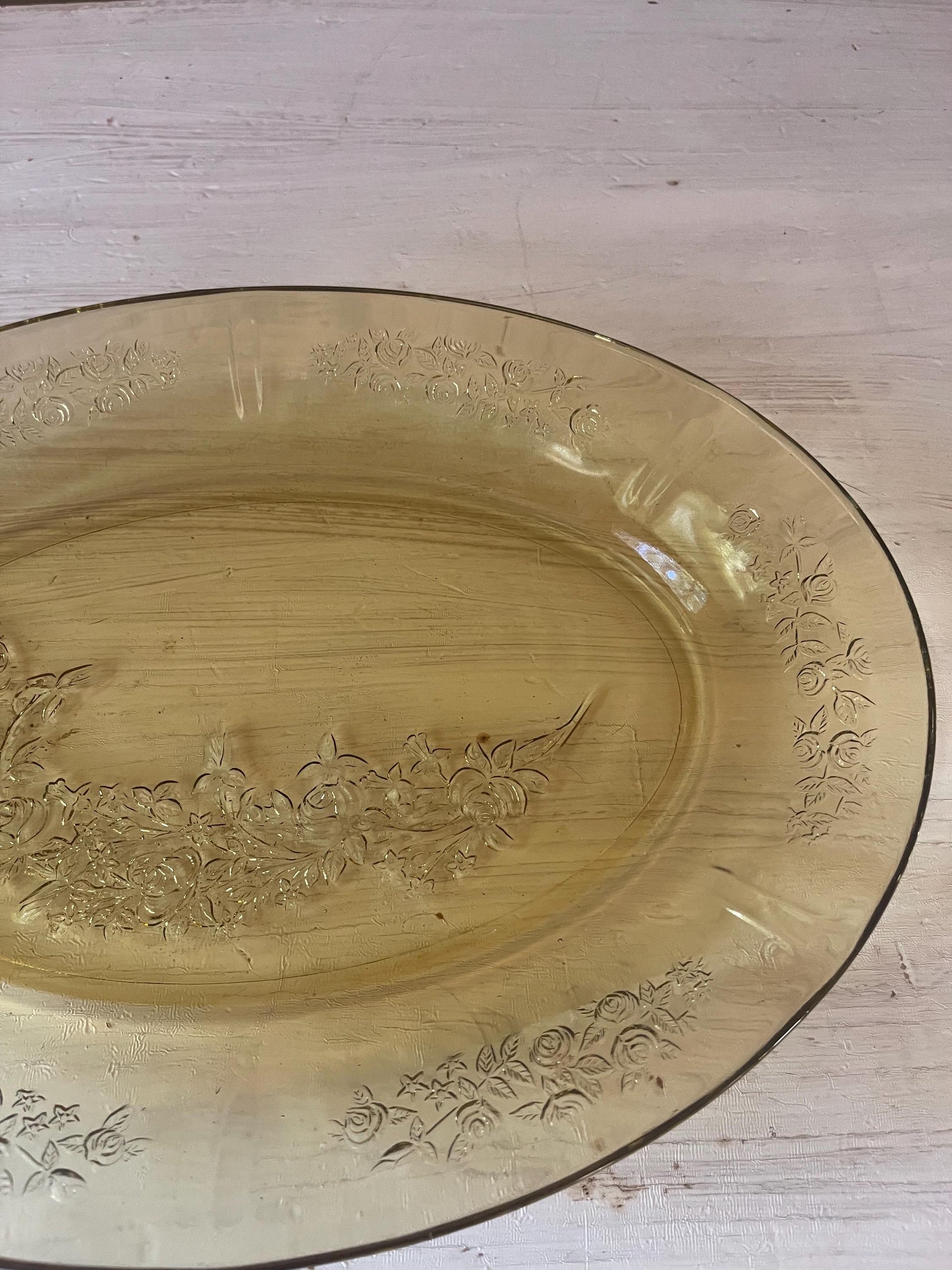 Federal Glass Yellow Depression Glass Serving Platter Sharon Cabbage Rose Pattern | Yellow Depression Glass | Depression Glass Pattern